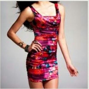 Express watercolor ruched dress